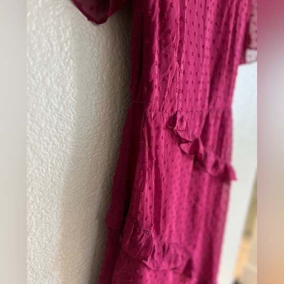 Next to You Plum Swiss Dot Ruffled Midi Dress - Picture 8 of 8